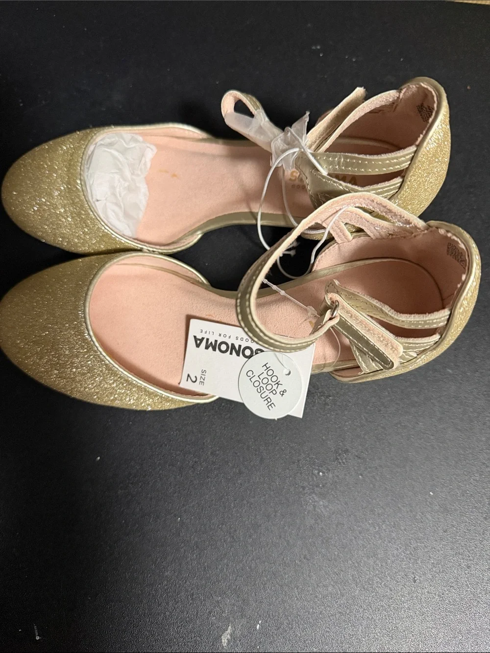 Sonoma Girls' Gold Glitter Ankle-Strap Flats